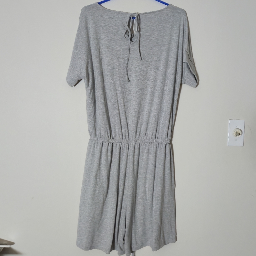 ZENANA 1X Loungewear Grey Romper Elastic Waist Keyhole Back Short Sleeve Dress - Picture 14 of 14